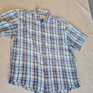 Eddie Bauer Men's Blue and White Plaid Button Down Shirt